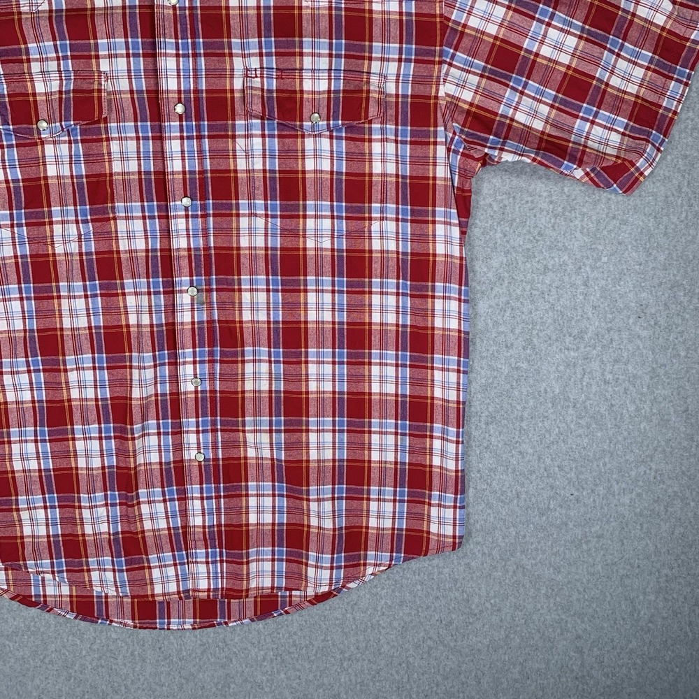 Wrangler Western Shirt Men's L Red Plaid Pearl Snap Short Sleeve Button Up - Picture 4 of 16